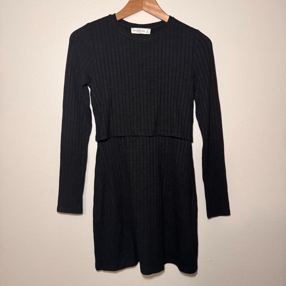 Abercrombie & Fitch Black Ribbed Mini Dress Long Sleeve Layered Size S